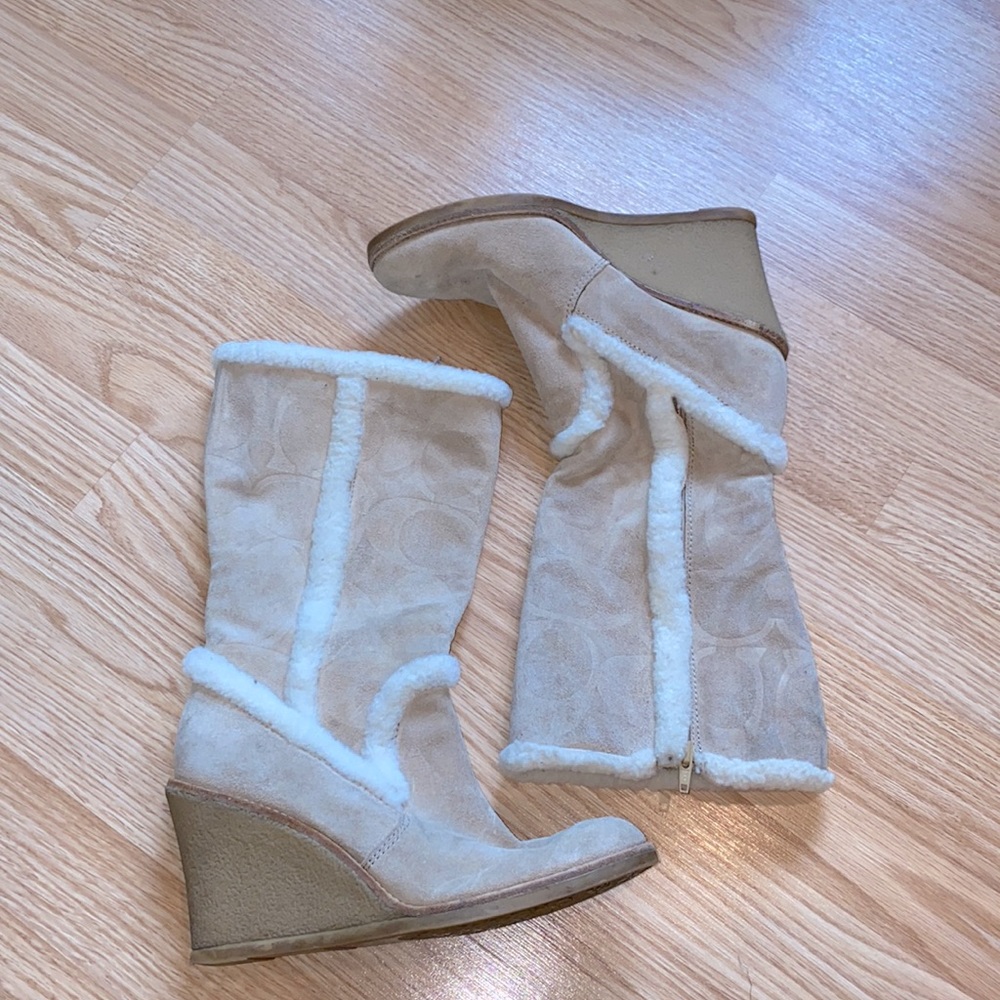 Coach Wedge Boots with Fur Trim - Jordana